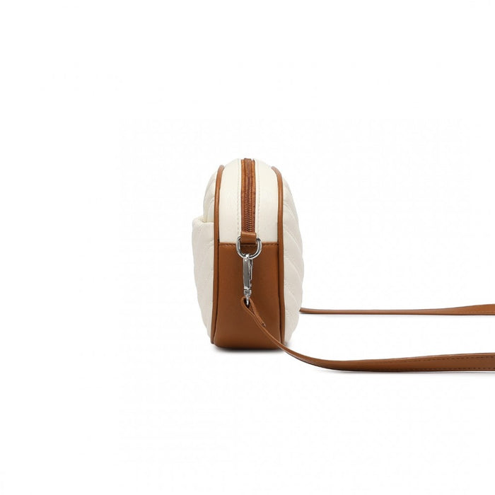 LA2119 - Miss LuLu Lightweight Quilted Leather Cross body Bag - Beige And Brown