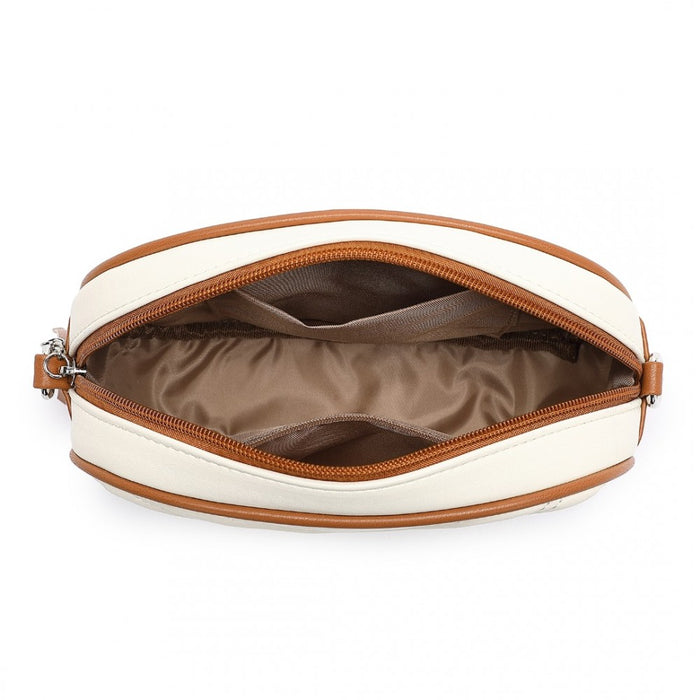 LA2119 - Miss LuLu Lightweight Quilted Leather Cross body Bag - Beige And Brown
