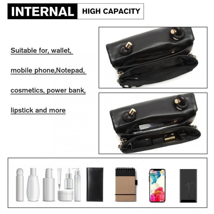 LB2122 - Miss Lulu Personality Versatile Chain Handbag Crossbody Bag - Black