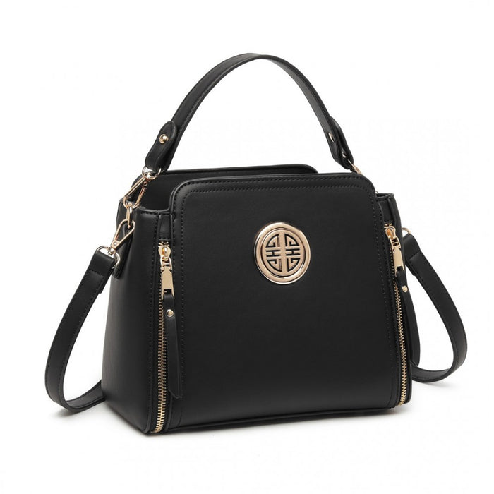 LB2126 - Miss Lulu Leather Look Practical Crossbody Bag - Black