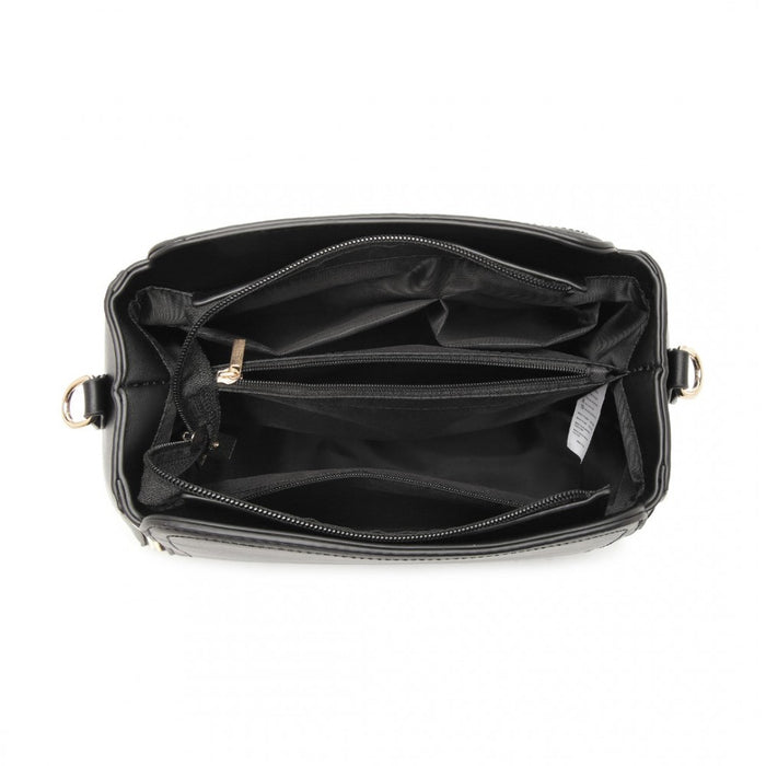 LB2126 - Miss Lulu Leather Look Practical Crossbody Bag - Black