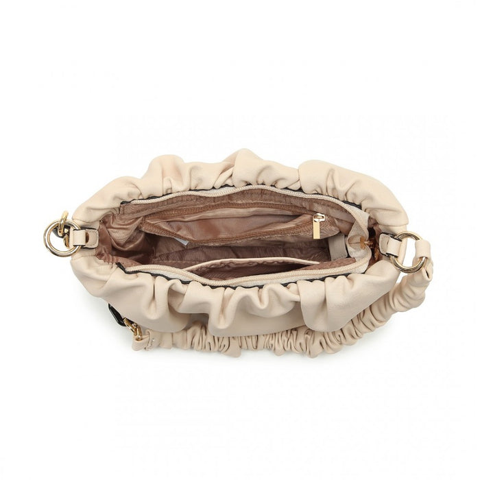 LB2129 - Miss Lulu Premium Chain Cloud-Like Pochette Handbag - Beige