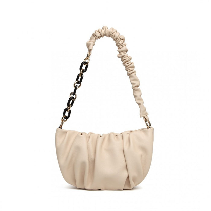 LB2129 - Miss Lulu Premium Chain Cloud-Like Pochette Handbag - Beige