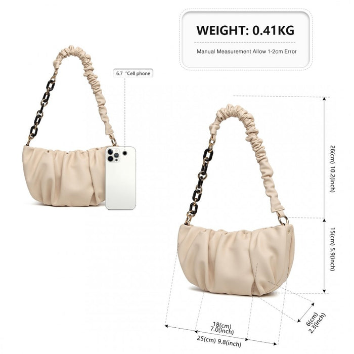 LB2129 - Miss Lulu Premium Chain Cloud-Like Pochette Handbag - Beige