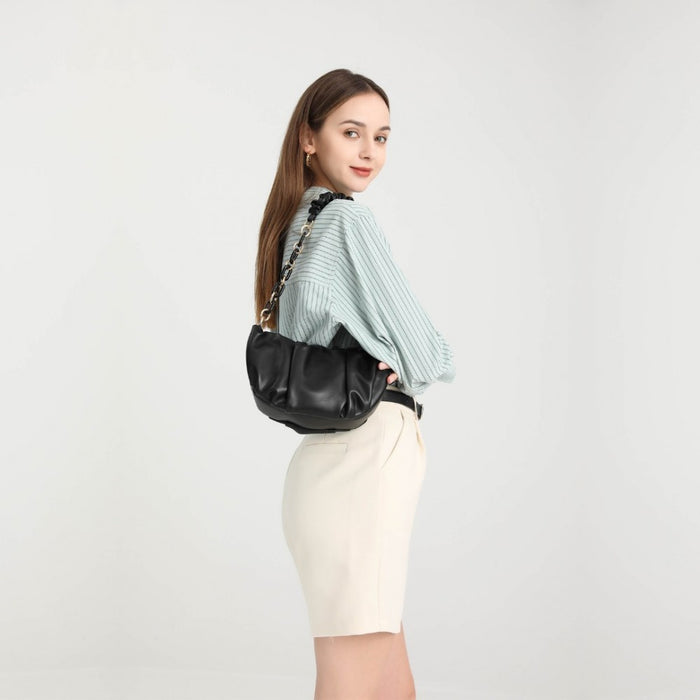 LB2129 - Miss Lulu Premium Chain Cloud-Like Pochette Handbag - Beige