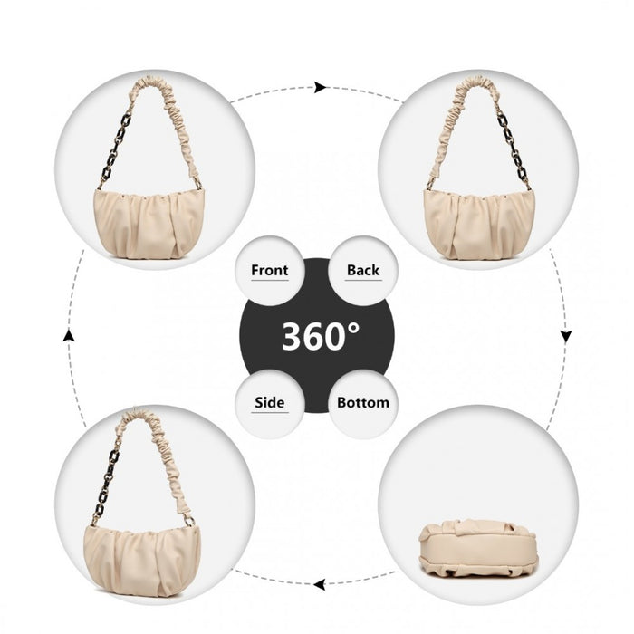 LB2129 - Miss Lulu Premium Chain Cloud-Like Pochette Handbag - Beige