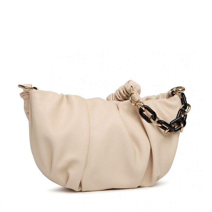 LB2129 - Miss Lulu Premium Chain Cloud-Like Pochette Handbag - Beige