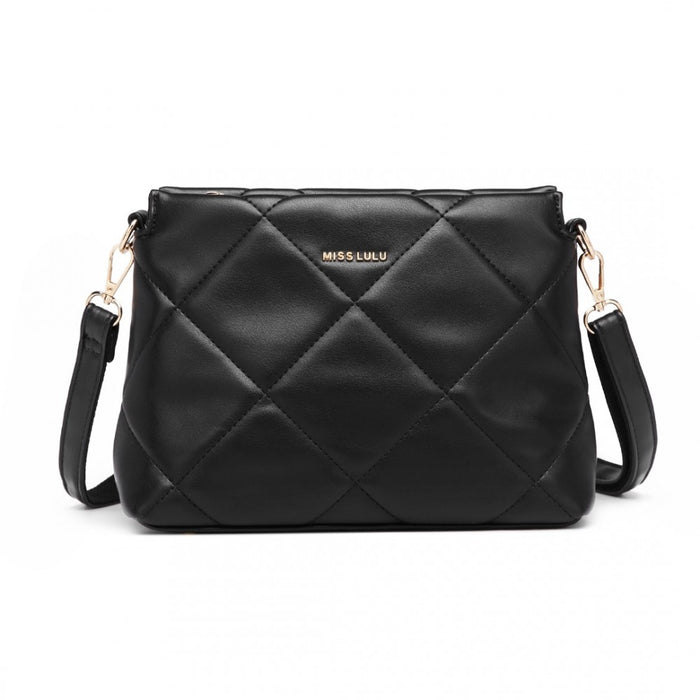LB2237 - Miss Lulu PU Leather Rhombus Shoulder Bag - Black