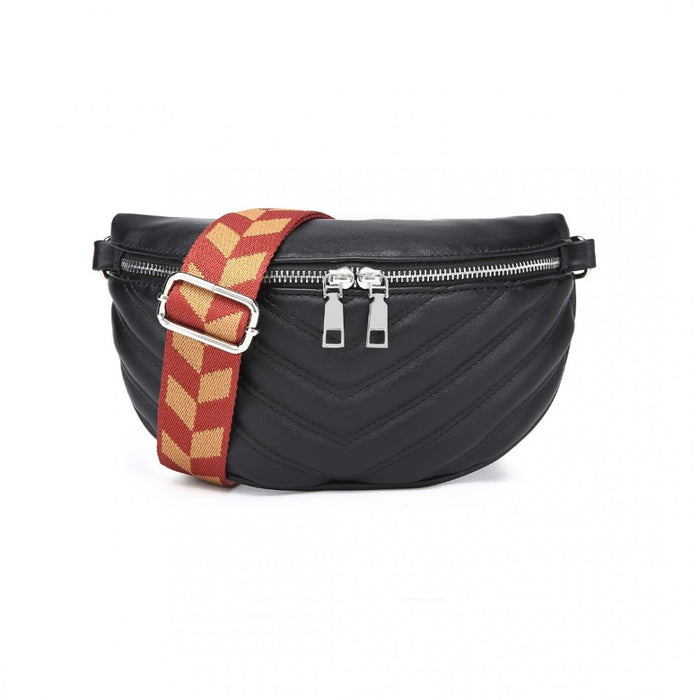 LB2307 - Miss Lulu Wide Strap Bum Bag Lightweight Adjustable Waist Bag - Black
