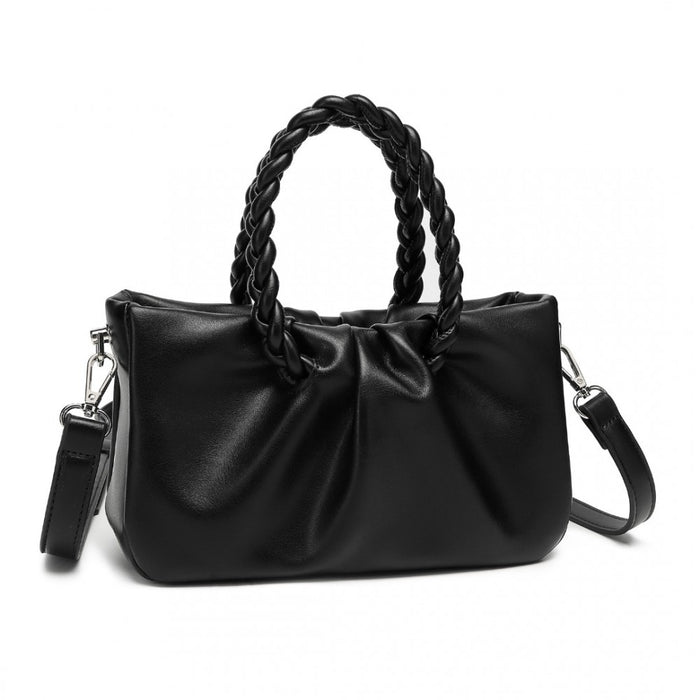 LB2368 - Miss Lulu Elegant PU Leather Braided Handle Cross Body Bag - Black