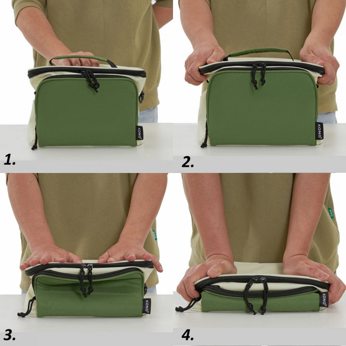 LBK2534 - Kono Insulated Lunch Bag-Water-Resistant 4-Layer Food Container, Leak-Proof, Portable with Adjustable Strap - Beige and Green