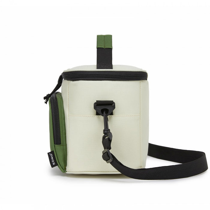 LBK2534 - Kono Insulated Lunch Bag-Water-Resistant 4-Layer Food Container, Leak-Proof, Portable with Adjustable Strap - Beige and Green