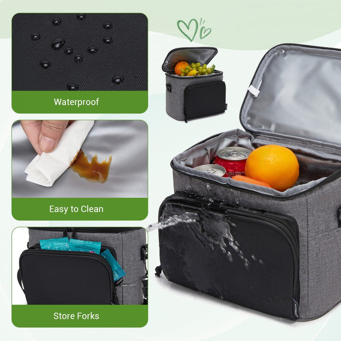 LBK2534 - Kono Insulated Lunch Bag-Water-Resistant 4-Layer Food Container, Leak-Proof, Portable with Adjustable Strap - Beige and Green