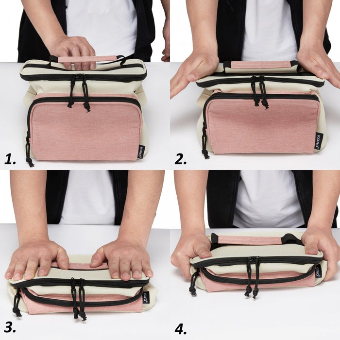 LBK2534 - Kono Insulated Lunch Bag-Water-Resistant 4-Layer Food Container, Leak-Proof, Portable with Adjustable Strap - Beige and Pink