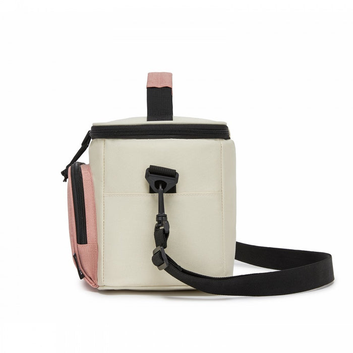 LBK2534 - Kono Insulated Lunch Bag-Water-Resistant 4-Layer Food Container, Leak-Proof, Portable with Adjustable Strap - Beige and Pink