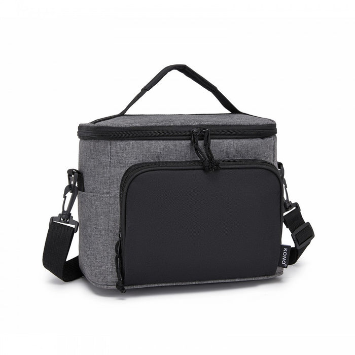 LBK2534 - Kono Insulated Lunch Bag-Water-Resistant 4-Layer Food Container, Leak-Proof, Portable with Adjustable Strap - Grey and Black