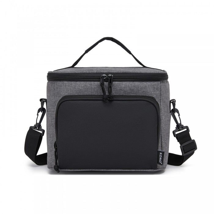 LBK2534 - Kono Insulated Lunch Bag-Water-Resistant 4-Layer Food Container, Leak-Proof, Portable with Adjustable Strap - Grey and Black
