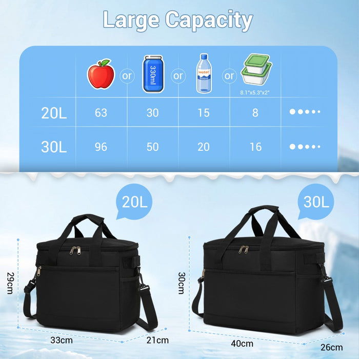 LBK2535L - Kono Large 30L Portable Lunch Bag with Enhanced Insulation–Compact & Convenient for Travel and Commuting - Black