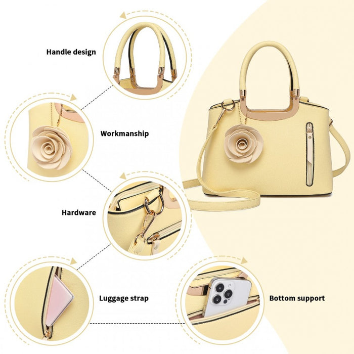 LG1847 - MISS LULU PU LEATHER ROSE HANGING ORNAMENT HANDBAG - YELLOW