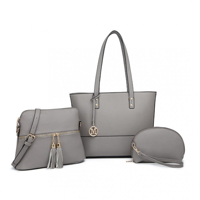 LG2023 - Miss Lulu Elegant 3-Piece Leather Look Tote Bag Set - Versatile & Chic for Every Occasion - Grey