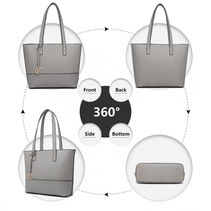 LG2023 - Miss Lulu Elegant 3-Piece Leather Look Tote Bag Set - Versatile & Chic for Every Occasion - Grey