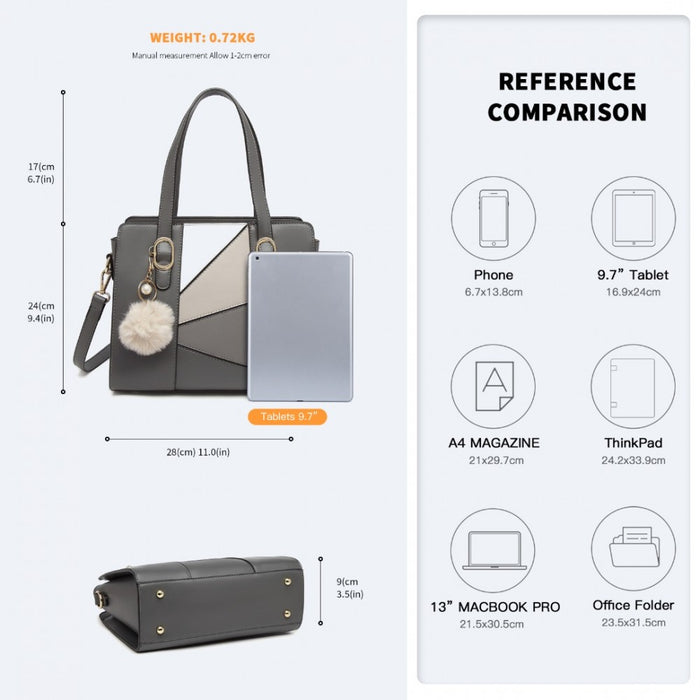 LG2051 - Miss Lulu Colour Block Cross-Body Handbag - Grey