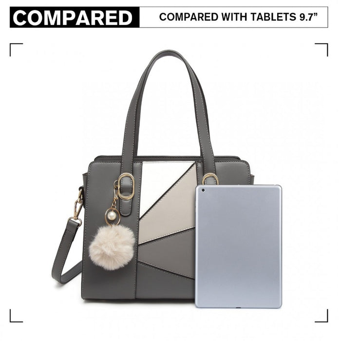LG2051 - Miss Lulu Colour Block Cross-Body Handbag - Grey