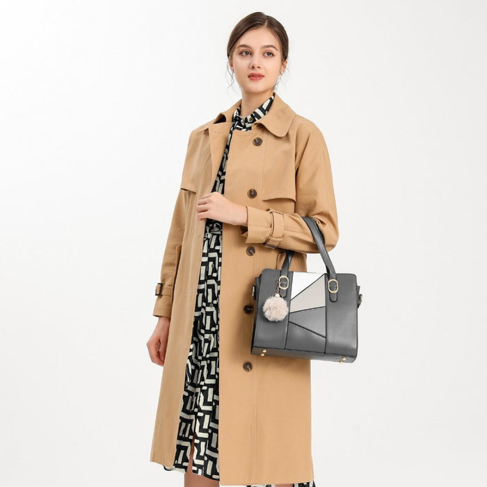 LG2051 - Miss Lulu Colour Block Cross-Body Handbag - Grey