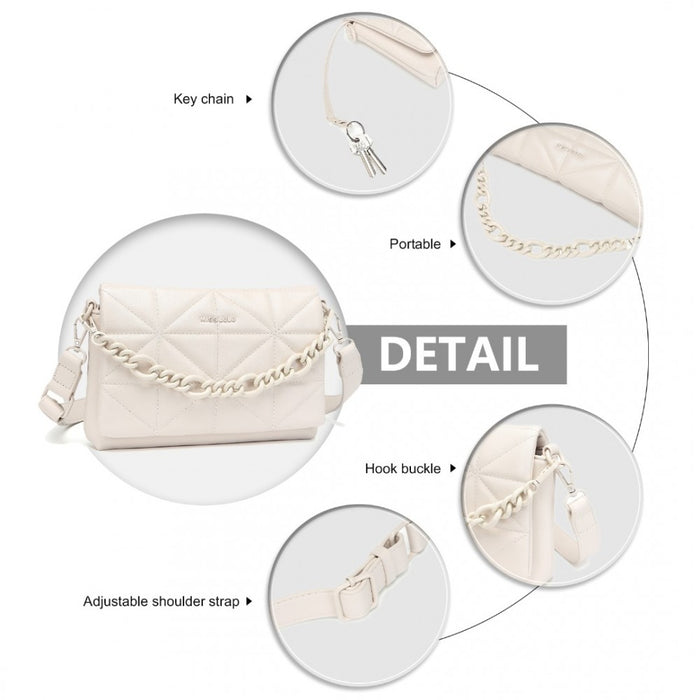 LG2318 - Miss Lulu Chic Quilted Shoulder Bag With Chain Strap - Beige