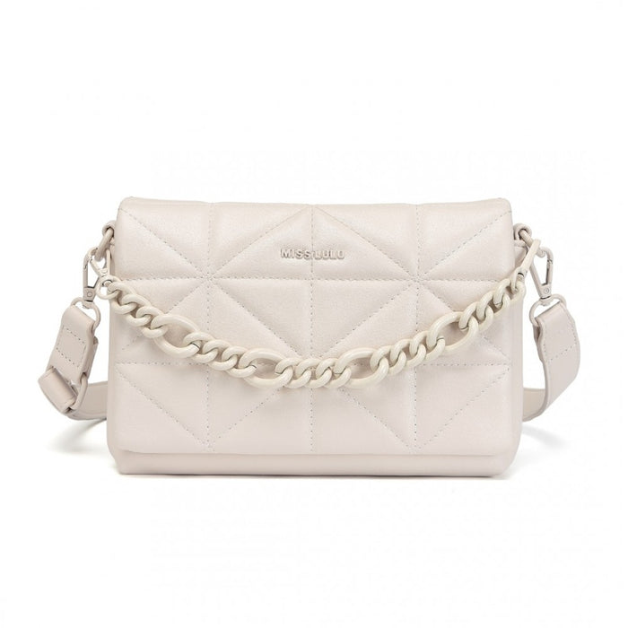LG2318 - Miss Lulu Chic Quilted Shoulder Bag With Chain Strap - Beige
