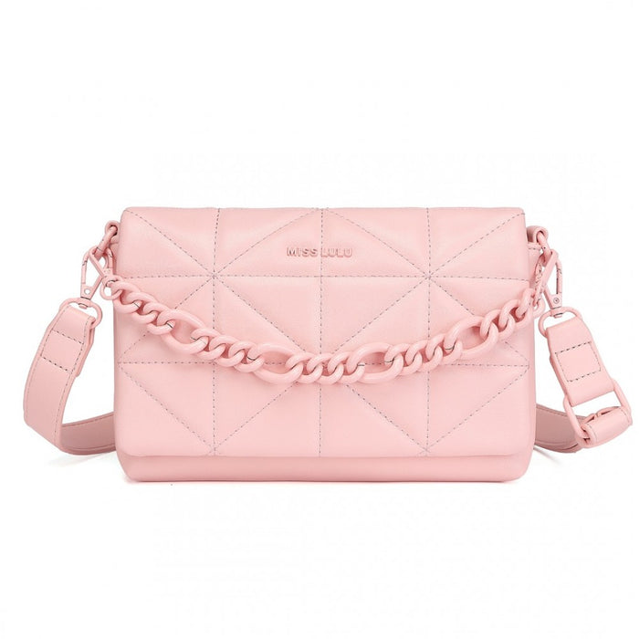 LG2318 - Miss Lulu Chic Quilted Shoulder Bag With Chain Strap - Pink
