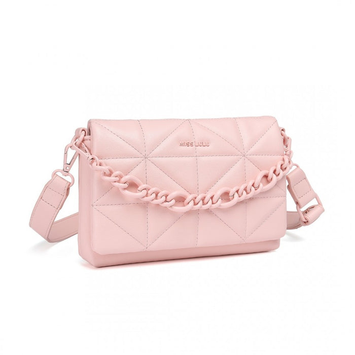 LG2318 - Miss Lulu Chic Quilted Shoulder Bag With Chain Strap - Pink