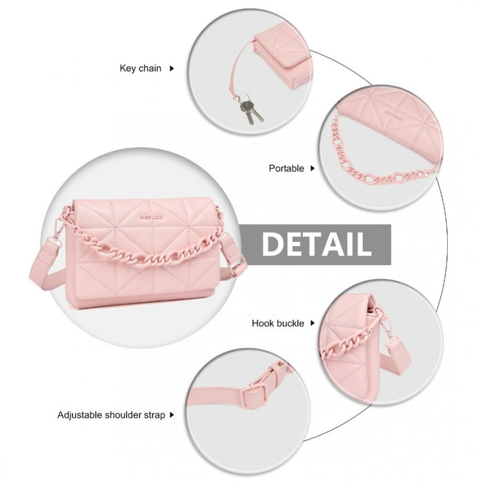 LG2318 - Miss Lulu Chic Quilted Shoulder Bag With Chain Strap - Pink