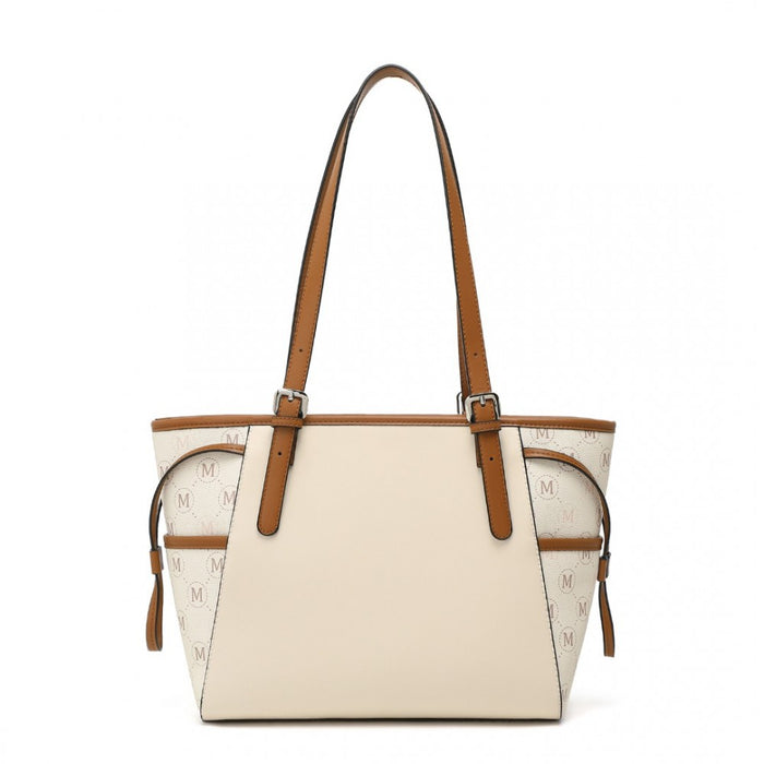 LG2322 - Miss Lulu Elegant Tote Bag With Monogram Pattern - Beige And Brown