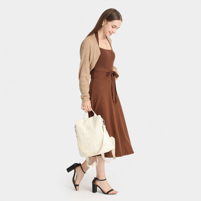 LG2333 - Miss Lulu Versatile Anti-Theft PU Leather Convertible Bag And Backpack - Beige