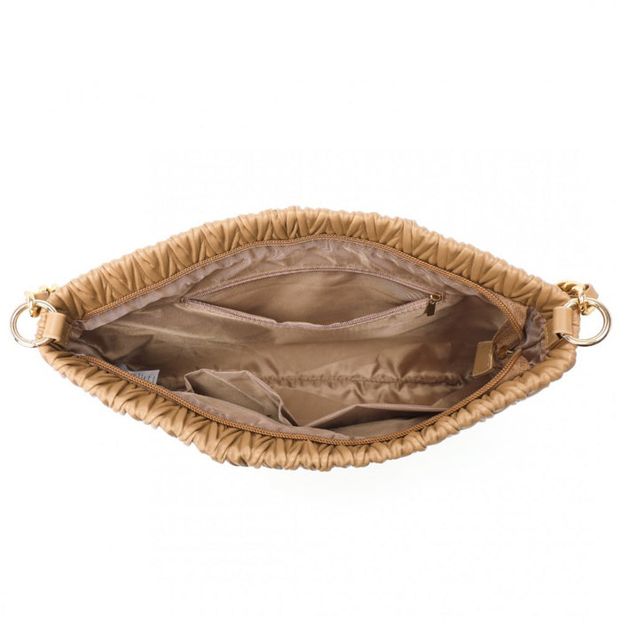 LG2338 - Miss Lulu Sophisticated Embossed PU Leather Commuter Shoulder Bag With Chain Strap - Camel