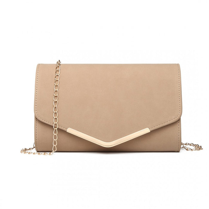 LH1756 - Miss Lulu Leather Look Envelope Clutch Bag - Beige