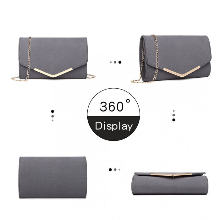 LH1756 - Miss Lulu Leather Look Envelope Clutch Bag - Grey