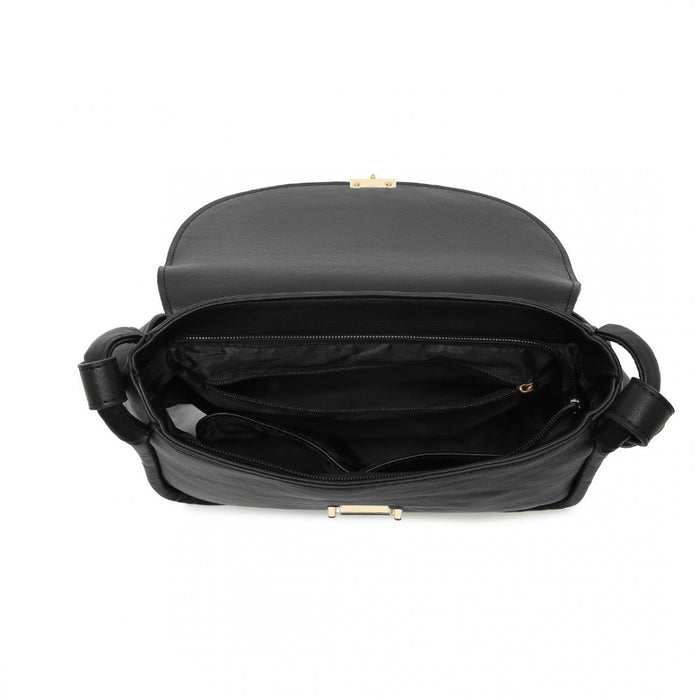 Miss Lulu Fashion Leather Commute Flap Small Square Bag – Black