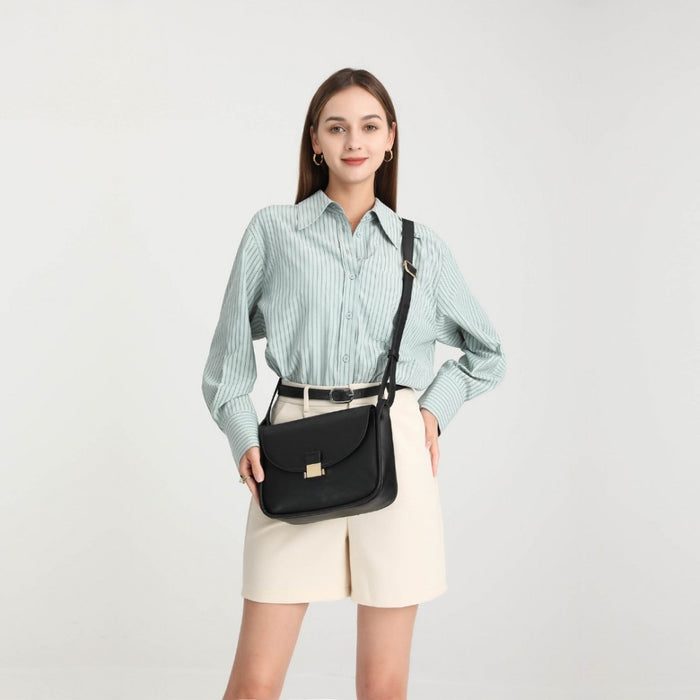 Miss Lulu Fashion Leather Commute Flap Small Square Bag – Black