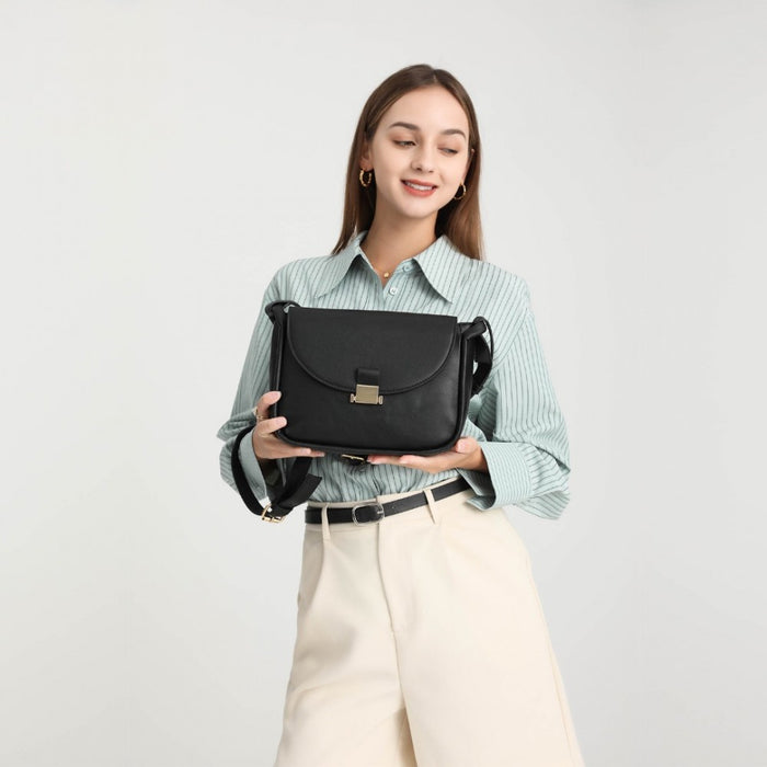Miss Lulu Fashion Leather Commute Flap Small Square Bag – Black