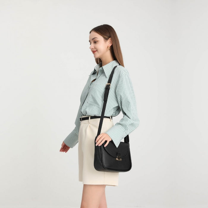 Miss Lulu Fashion Leather Commute Flap Small Square Bag – Black