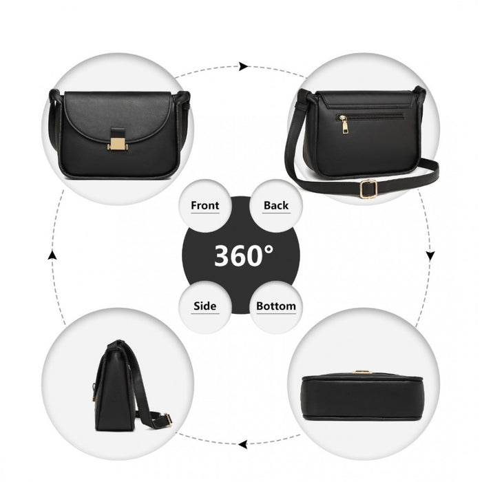 Miss Lulu Fashion Leather Commute Flap Small Square Bag – Black