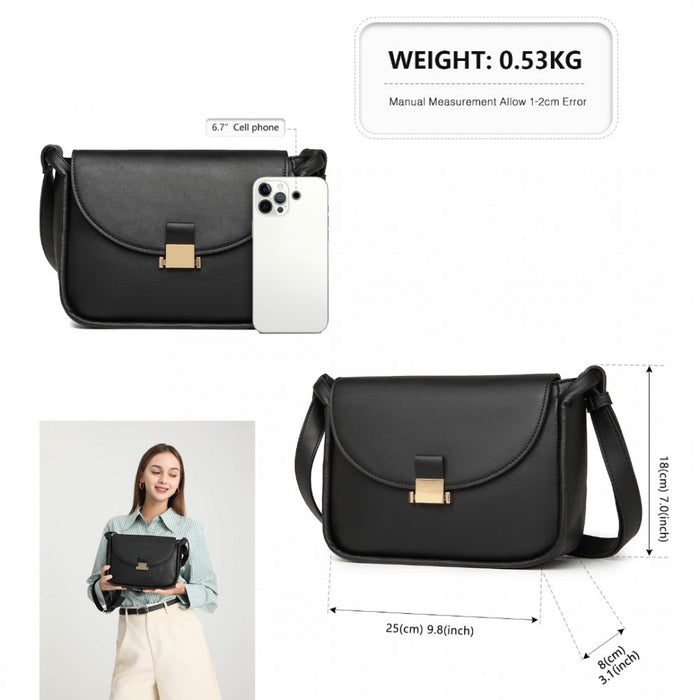 Miss Lulu Fashion Leather Commute Flap Small Square Bag – Black