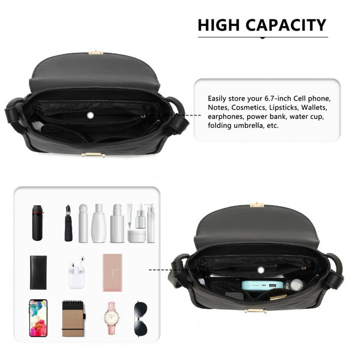 Miss Lulu Fashion Leather Commute Flap Small Square Bag – Black