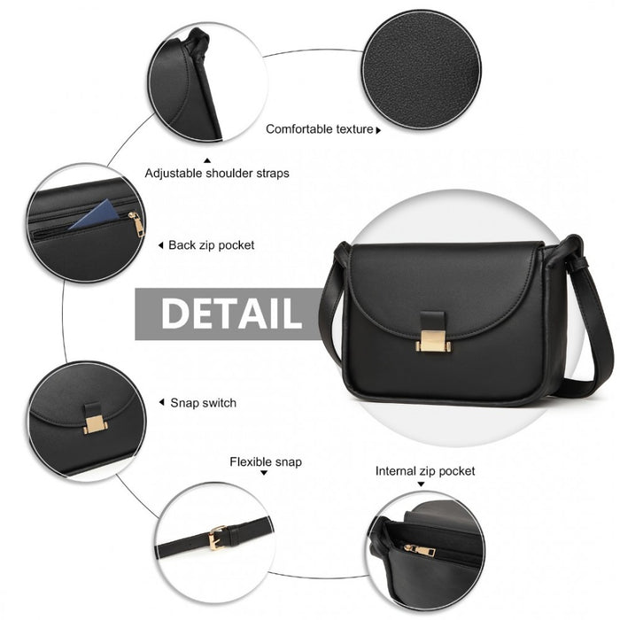 Miss Lulu Fashion Leather Commute Flap Small Square Bag – Black