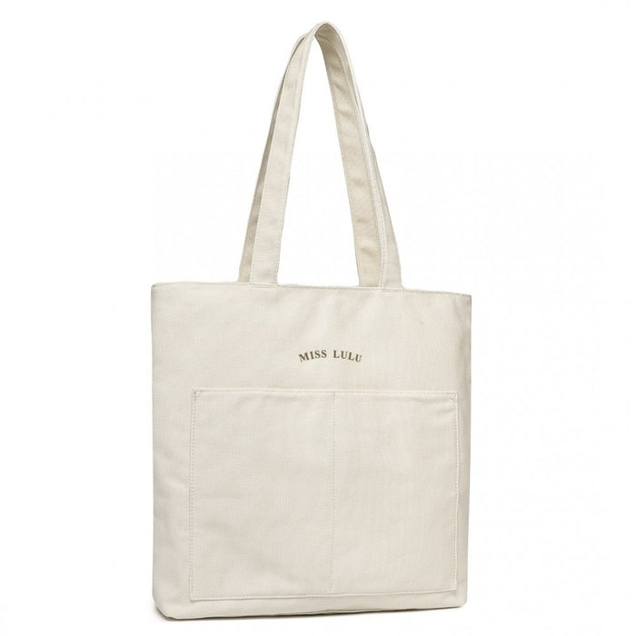 LH2319 - Miss Lulu Large Capacity Canvas Shopping Shoulder Bag - Beige