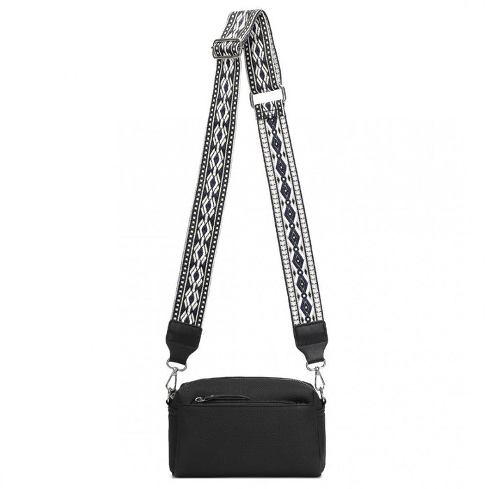 LH2410 - Miss Lulu Ethnic Jacquard Strap Water-Resistant Crossbody Bag - Black