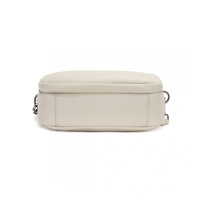 LH2418 - Miss Lulu Elegant Genuine Leather Crossbody Shoulder Bag with Jacquard Woven Strap - Beige And Brown