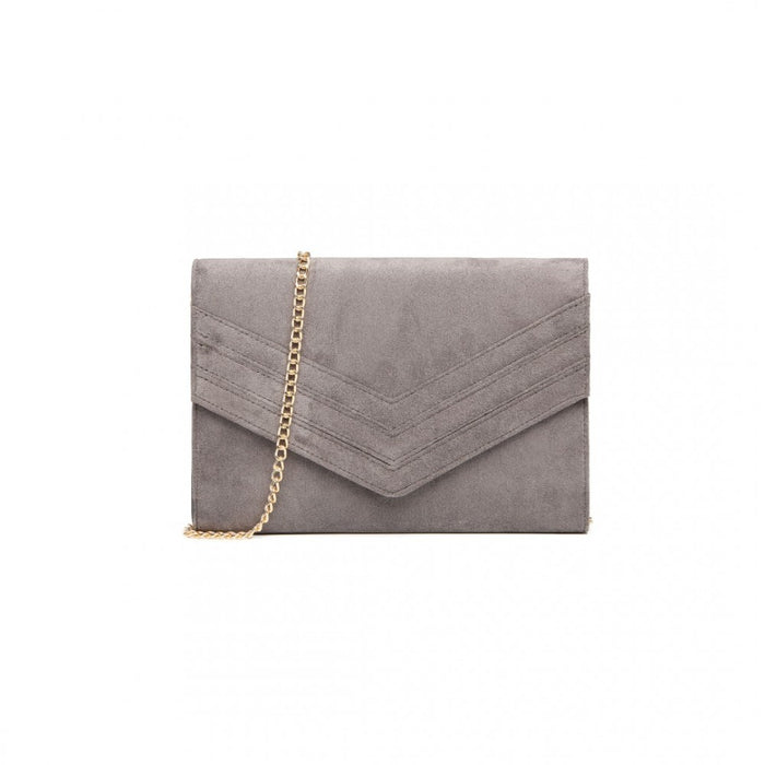LP1963 - MISS LULU CHEVRON ENVELOPE CLUTCH BAG - GREY